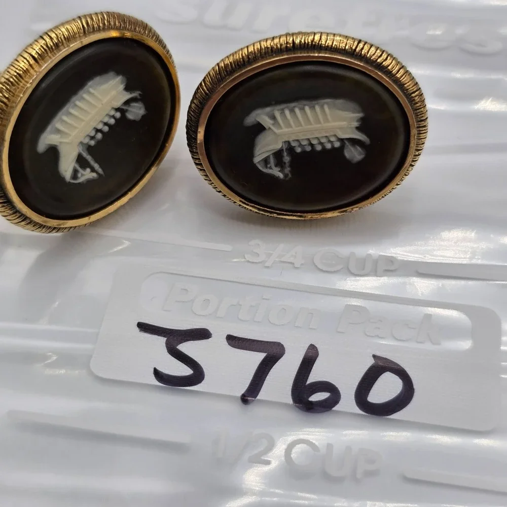 DANTE Cameo Cufflinks Boat‎ Scene Roman Ship Oval Gold Tone Mens Formal Nautical
